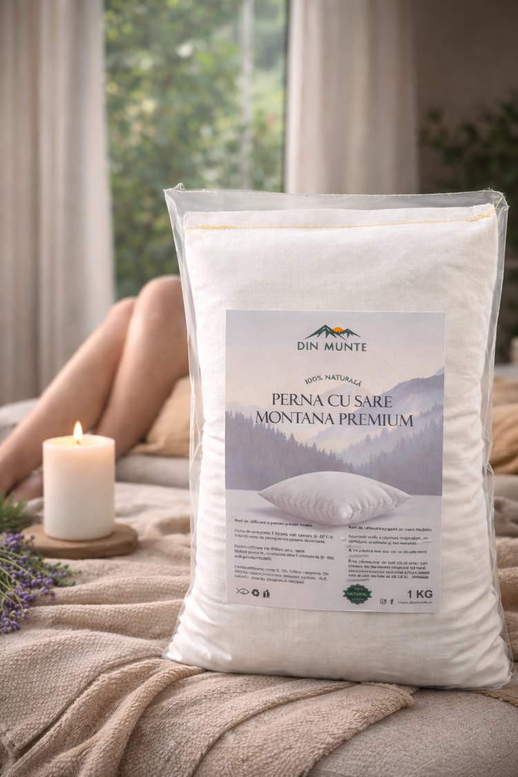 Perna cu sare naturala pentru relaxare si confort. Utilizare calda sau rece. Produs natural de wellness, ideal pentru uz zilnic.